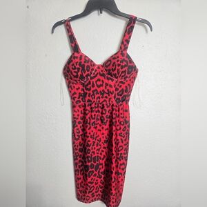 Red Leopard Print Body Con Dress